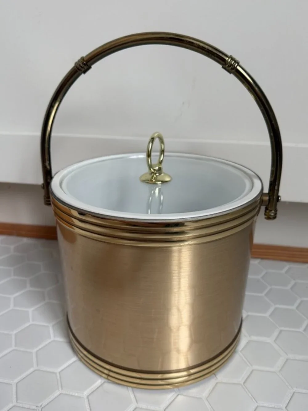 Vintage Shelton Brass Tone Ice Bucket -  Mid Century
